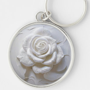 White On White - Sculpted Rose Key Ring