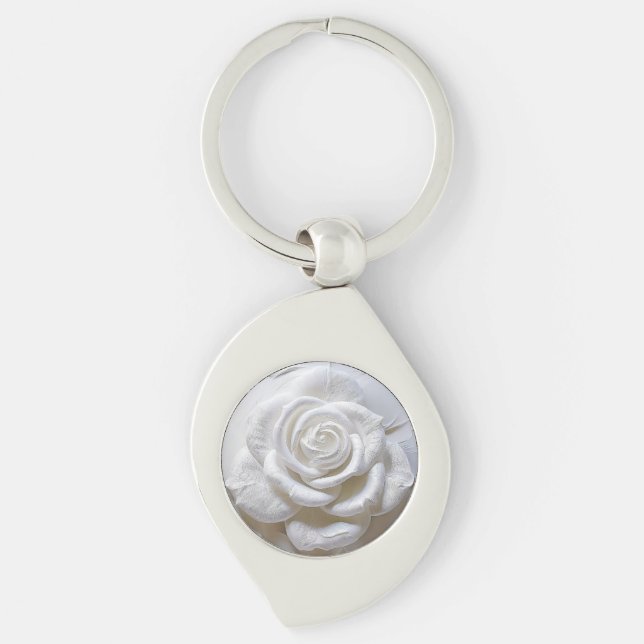 White On White - Sculpted Rose Key Ring (Front)