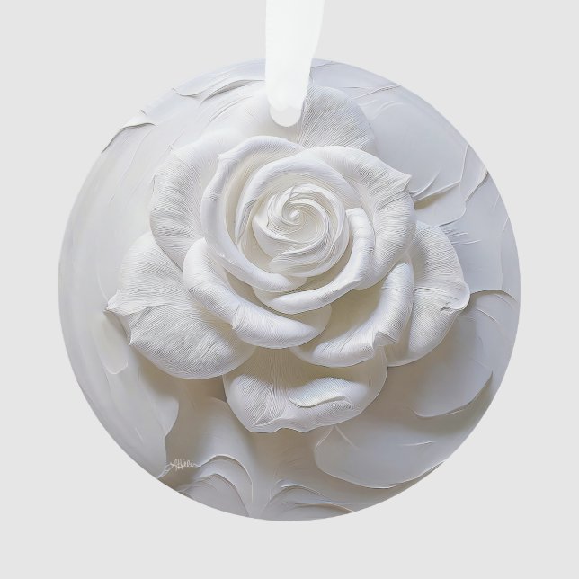 White On White - Sculpted Rose Ornament (Front)