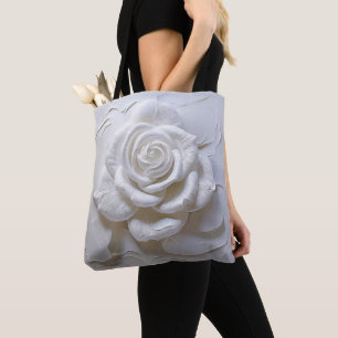 White On White - Sculpted Rose Tote Bag
