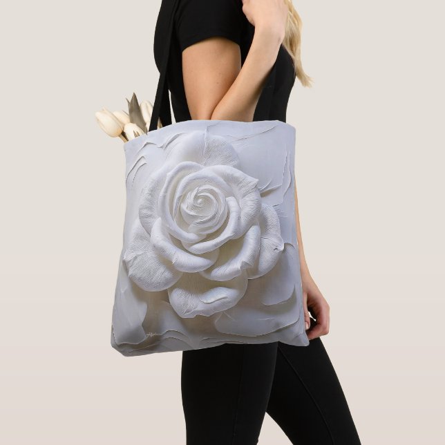 White On White - Sculpted Rose Tote Bag (Close Up)