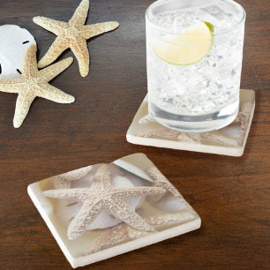 White on White Starfish and Sand Dollars Stone Coaster