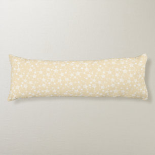 White on Yellow Lino Print Stars Pattern Body Cushion