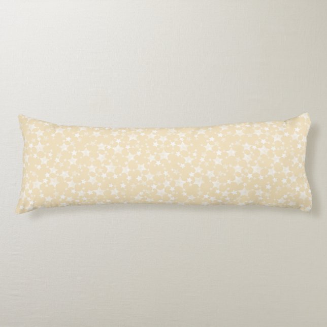White on Yellow | Lino Print Stars Pattern Body Cushion (Front)