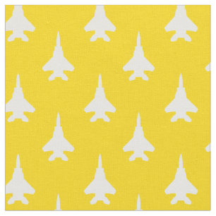 White on Yellow Strike Eagle Fighter Jet Pattern Fabric