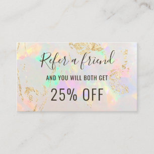white opal background referral card