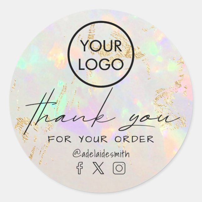  white opal inspired texture thank you classic rou round sticker (Front)