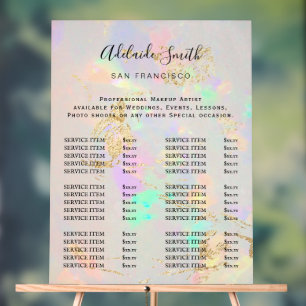 white opal price list acrylic sign