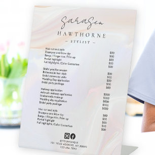 White Opal Price List Holographic Elegant Salon Pedestal Sign