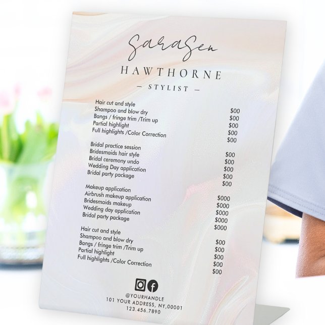 White Opal Price List Holographic Elegant Salon Pedestal Sign (Creator Uploaded)