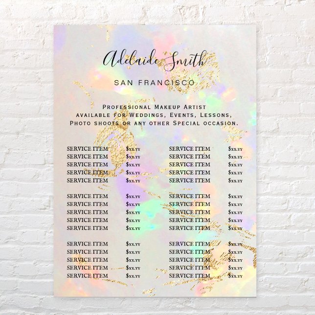 white opal price list poster (Creator Uploaded)
