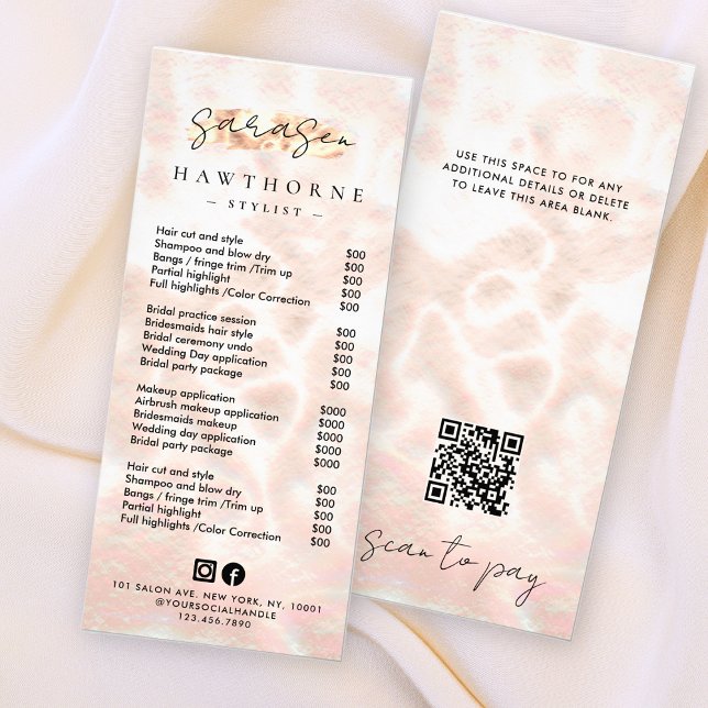 White Opal Price List Rose Gold Scan to Pay QR Rack Card (Creator Uploaded)