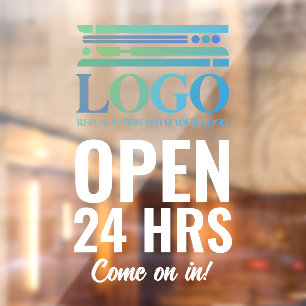 White Open 24 Hrs Add Your Business Logo