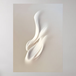 "White Opening Buds" Neutral Abstract Art Poster