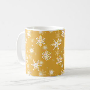 White openwork snowflakes. coffee mug