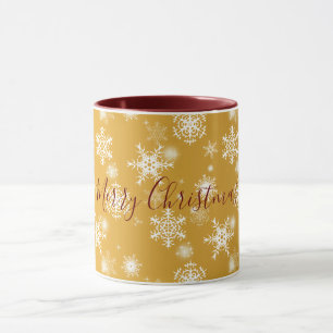 White openwork snowflakes. coffee mug