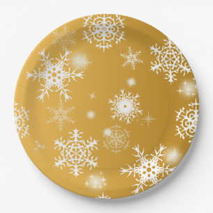 White openwork snowflakes. paper plate