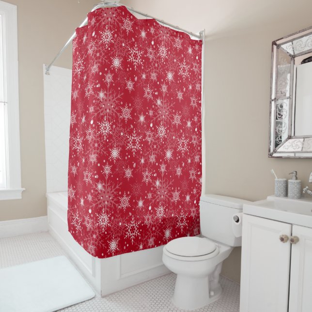 White openwork snowflakes shower curtain (In Situ)