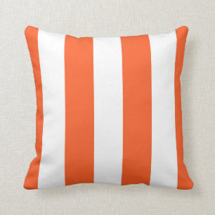 White & Orange Awnings Striped Decorative Cushion