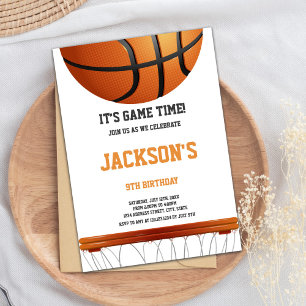 White & Orange Basketball Birthday Invitation