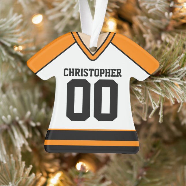 White/Orange/Black Custom Hockey Jersey Ornament (Tree)
