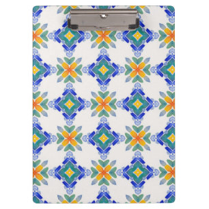White orange blue green mosaic tile pattern clipboard