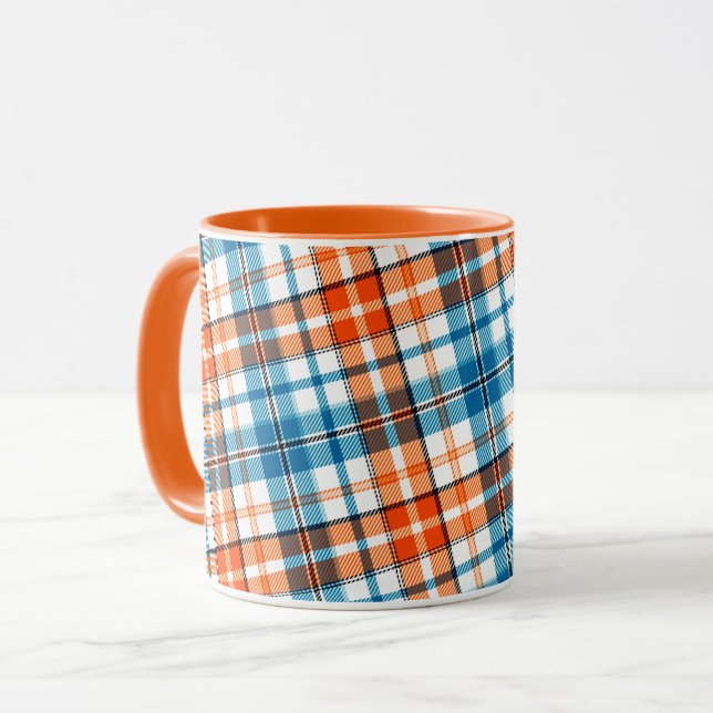 White Orange Blue Plaid Tartan Design  Mug (Front Left)