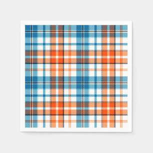 White Orange Blue Plaid Tartan Design Napkin
