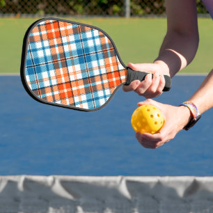 White Orange Blue Plaid Tartan Design Pickleball Paddle