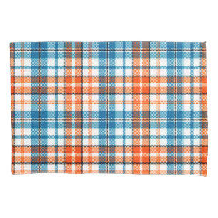White Orange Blue Plaid Tartan Design Pillowcase