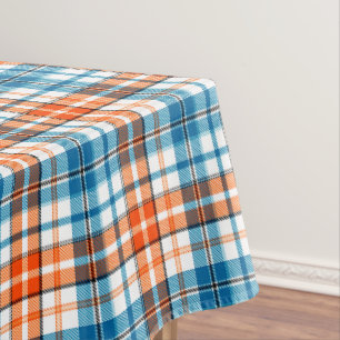 White Orange Blue Plaid Tartan Design Tablecloth