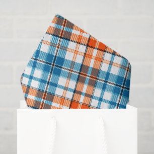 White Orange Blue Plaid Tartan Design  Tissue Paper