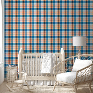 White Orange Blue Plaid Tartan Design Wallpaper