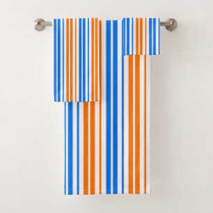 White Orange Blue Vertical Stripes Design   Bath Towel Set
