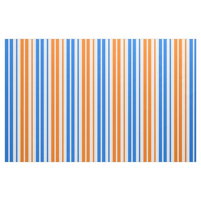 White Orange Blue Vertical Stripes Design   Fabric (Fat Quarter)
