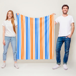 White Orange Blue Vertical Stripes Design Fleece Blanket