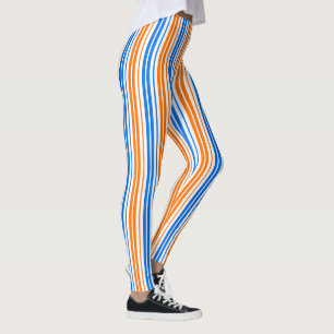 White Orange Blue Vertical Stripes Design Leggings