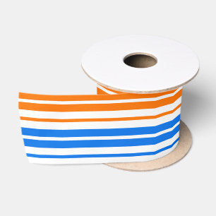 White Orange Blue Vertical Stripes Design Satin Ribbon