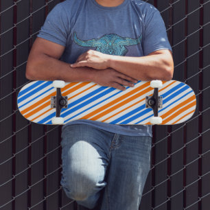 White Orange Blue Vertical Stripes Design   Skateboard