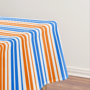 White Orange Blue Vertical Stripes Design Tablecloth
