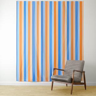 White Orange Blue Vertical Stripes Design Tapestry
