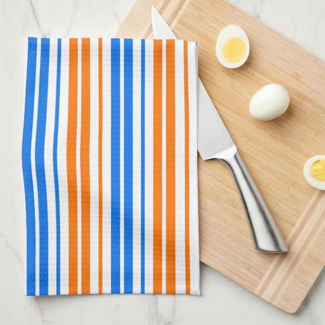 White Orange Blue Vertical Stripes Design   Tea Towel (Quarter Fold)