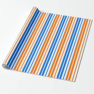 White Orange Blue Vertical Stripes Design Wrapping Paper