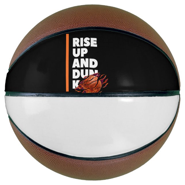 White Orange Bold Rise Up And Dunk Basketball (Front)