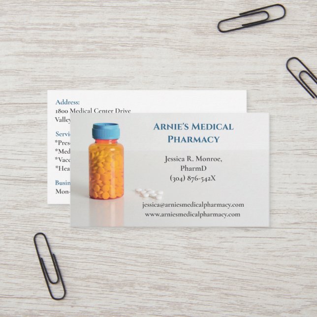 White Orange Bottle RX Pharmacist Pharmacy Pills Business Card (Front/Back In Situ)