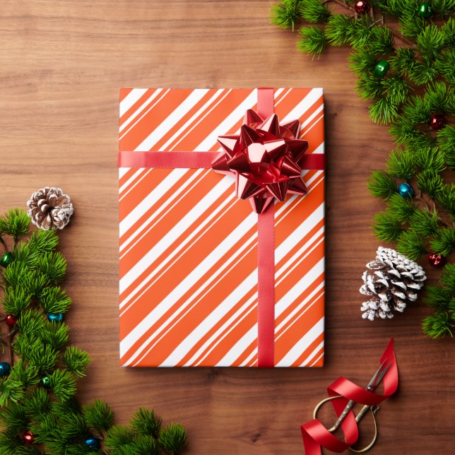 White Orange Candy Cane Stripe Holiday Wrapping Paper (Holiday Gift)