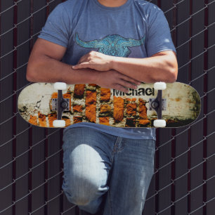 White orange Cool brick wall grafiti Custom name Skateboard