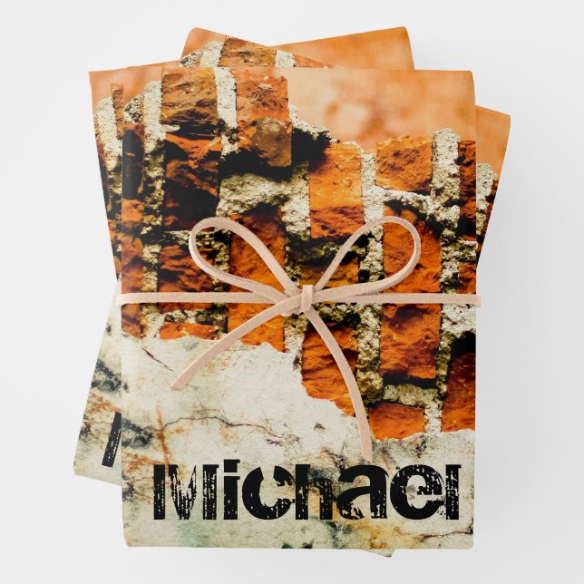 White orange Cool brick wall grafiti Custom name Wrapping Paper Sheet (In situ)
