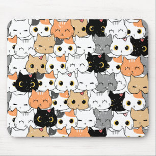 White Orange Cute Cat Pattern Mouse Pad