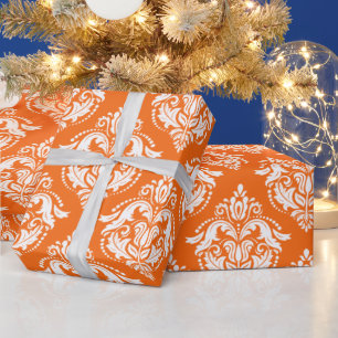 White & Orange Floral Damasks Tissue Paper